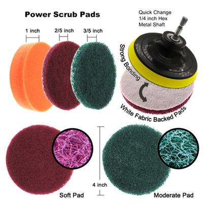 los accesorios del cepillo del taladro 22pcs fijados para fregar los cojines limpian el cepillo del depurador con esponja del poder