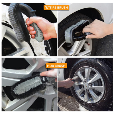 Cepillo de lavado de automóviles de 9 piezas de neumáticos de automóviles Cepillo de cubo de cepillo Guantes de lavado cifrados