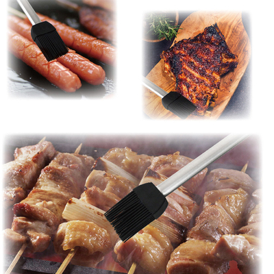 Cepillo de silicona de barbacoa resistente a altas temperaturas Mango de acero inoxidable Cepillo de aceite de hornear Cepillo de barbacoa Grill Cepillo de cocción